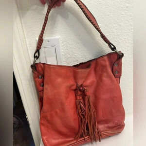 Patricia Nash Red Leather Tassel Shoulder Bag